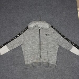 PINK Victoria's Secret Hoodie Womens L Gray Logo Sequin Dog Zip Up